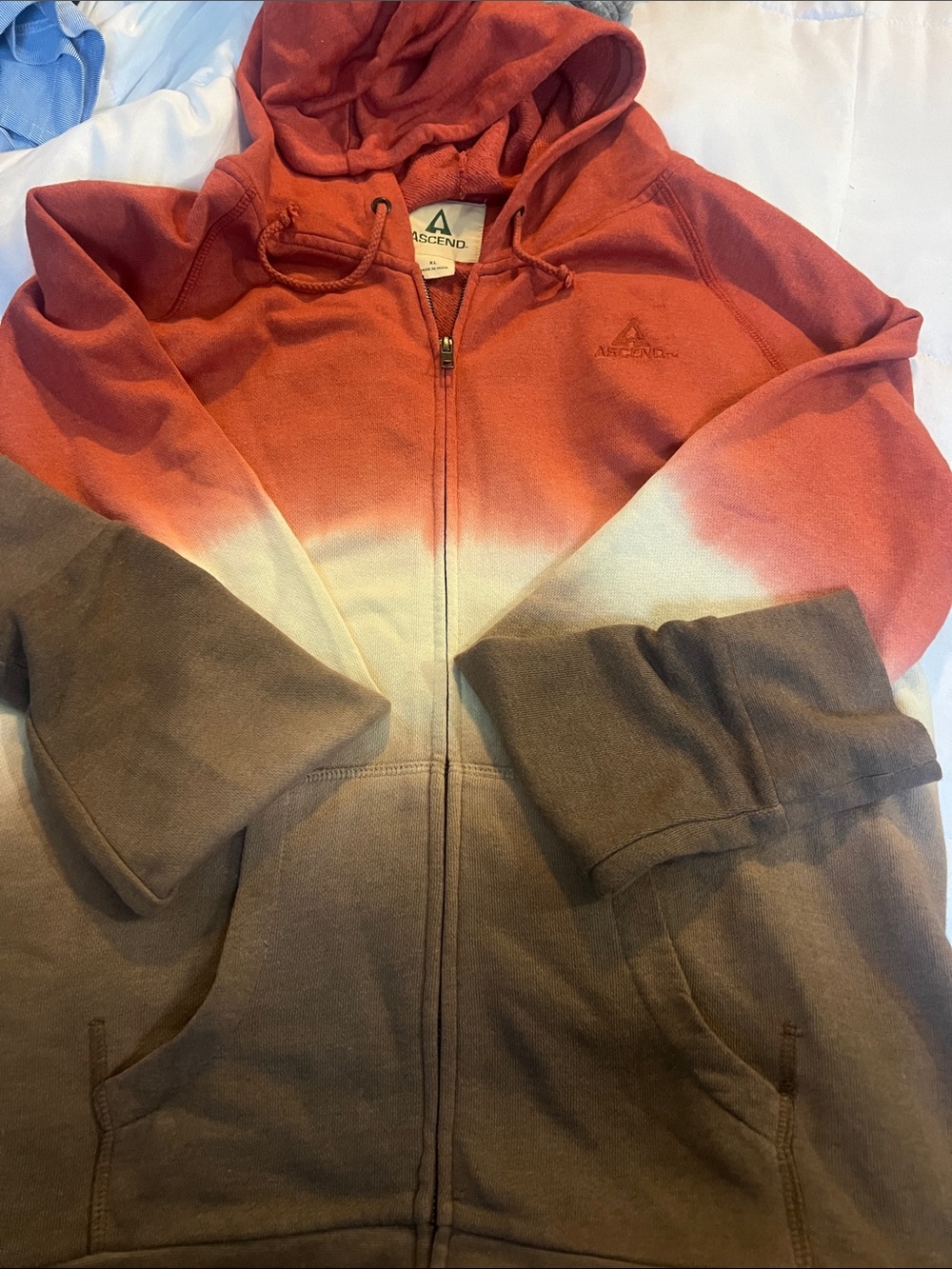 Ascend women’s Ombre Zip Hoodie in Rust, Cream & Brown